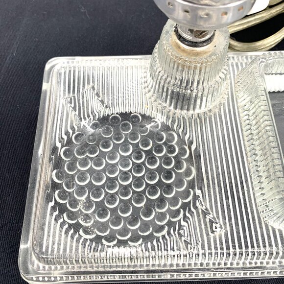 Boudoir Lamp Clear Glass Vanity Accent Dresser Desk Ashtray Trinket Dish 8.5"Vtg - Picture 2 of 9